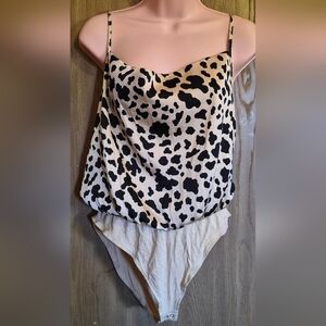 Forever 21 Satin Leopard Animal Print Bodysuit Silky tank Top Cami M New